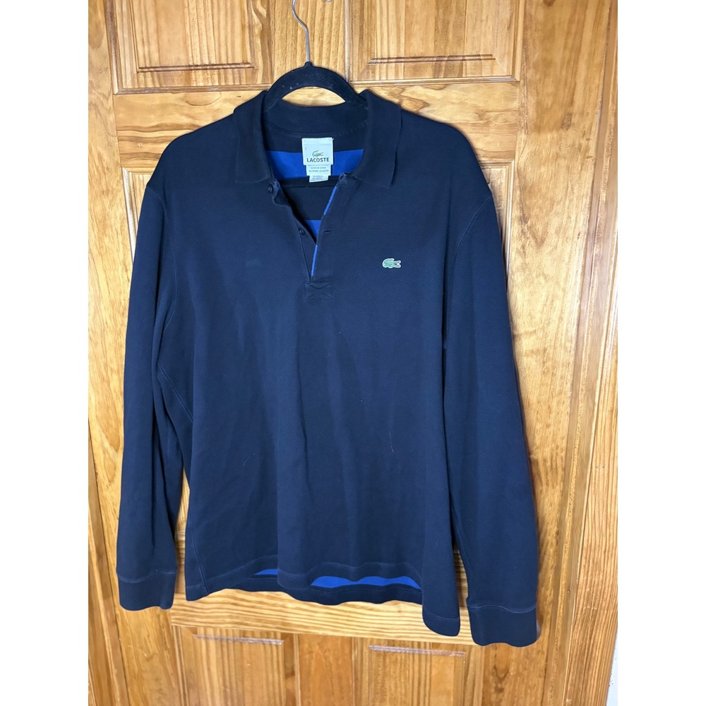 Lacoste Reversible Long Sleeve Polo Shirt Mens 7 XXL Blue Navy Striped FC 3034